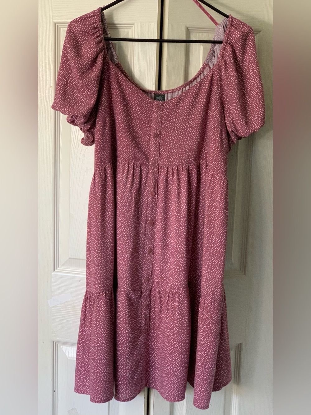 Wild Fable Pink Puff-Sleeve Tiered Babydoll Mini Dress L